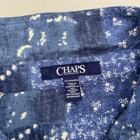Chaps Top Women 3X Blue Patchwork Paisley Floral Bandana Print Button Front Boho - Picture 9 of 11